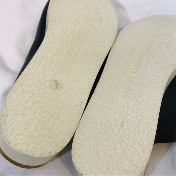 Lucky Brand Feniya Black & Tan Wedge Slide Sandals - Picture 6 of 7